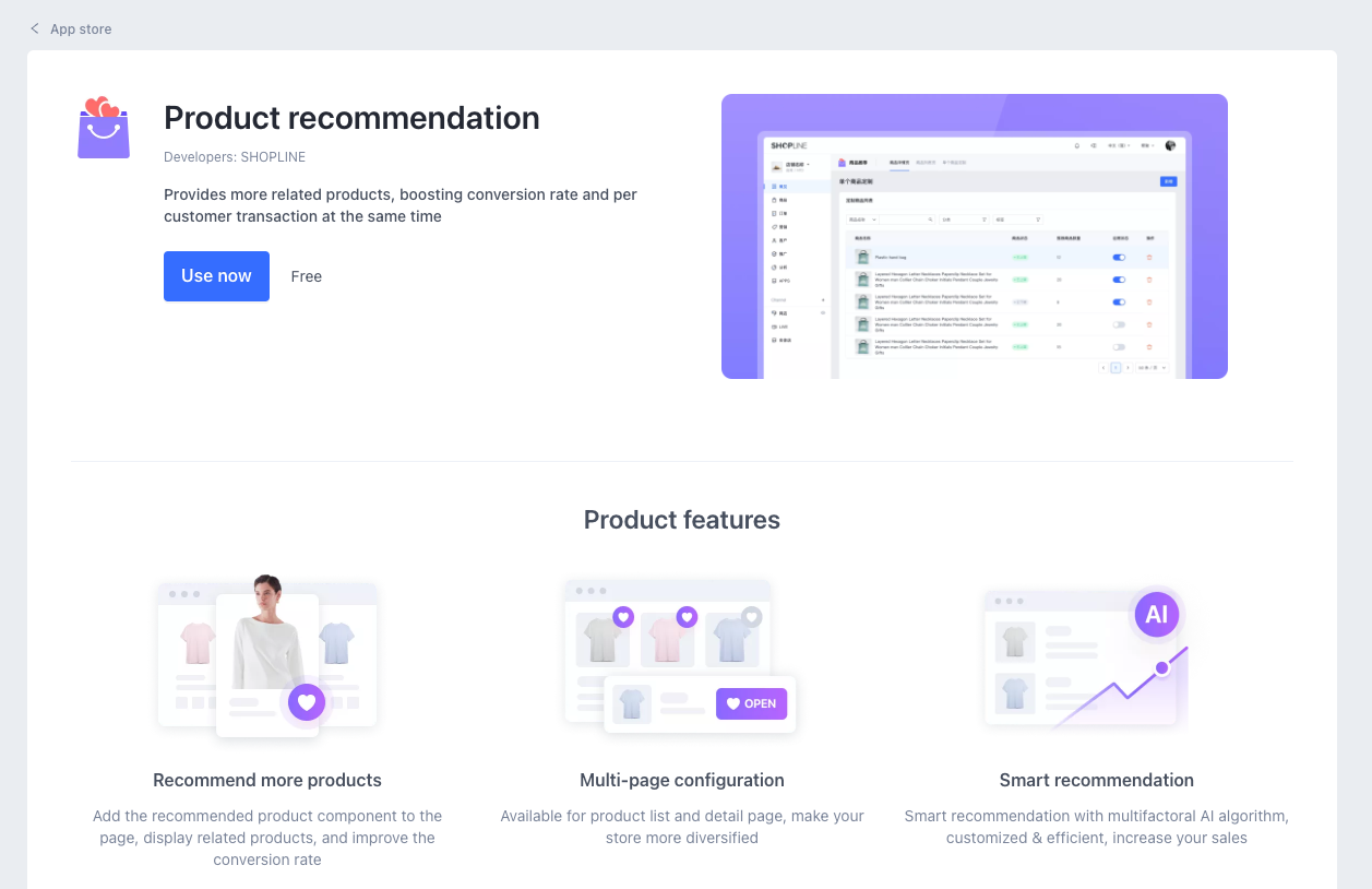 AI Product Recommendations SHOPLINE App Marketplace